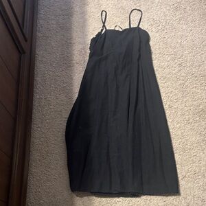 Japna Black Midi Dress with Spaghetti Straps Linen Blend